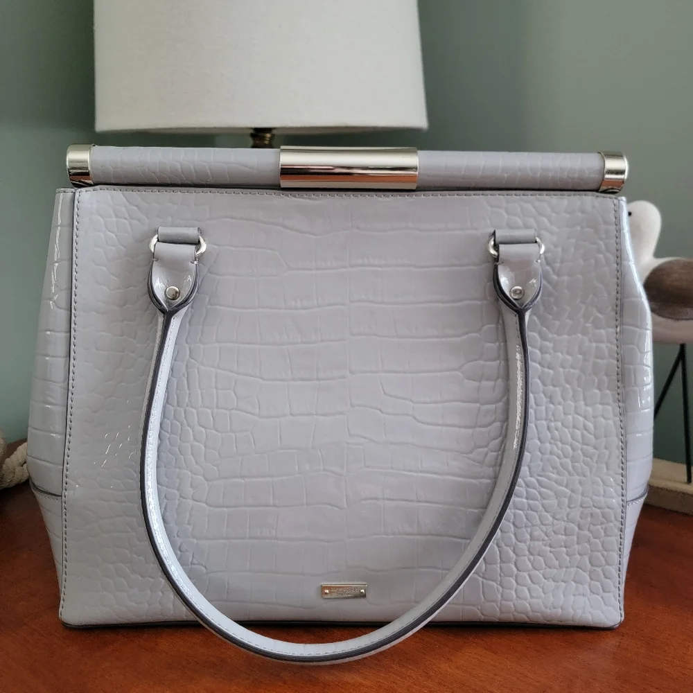Kate Spade Knightsbridge Constance Croc Embossed Gray Leather Satchel Bag
